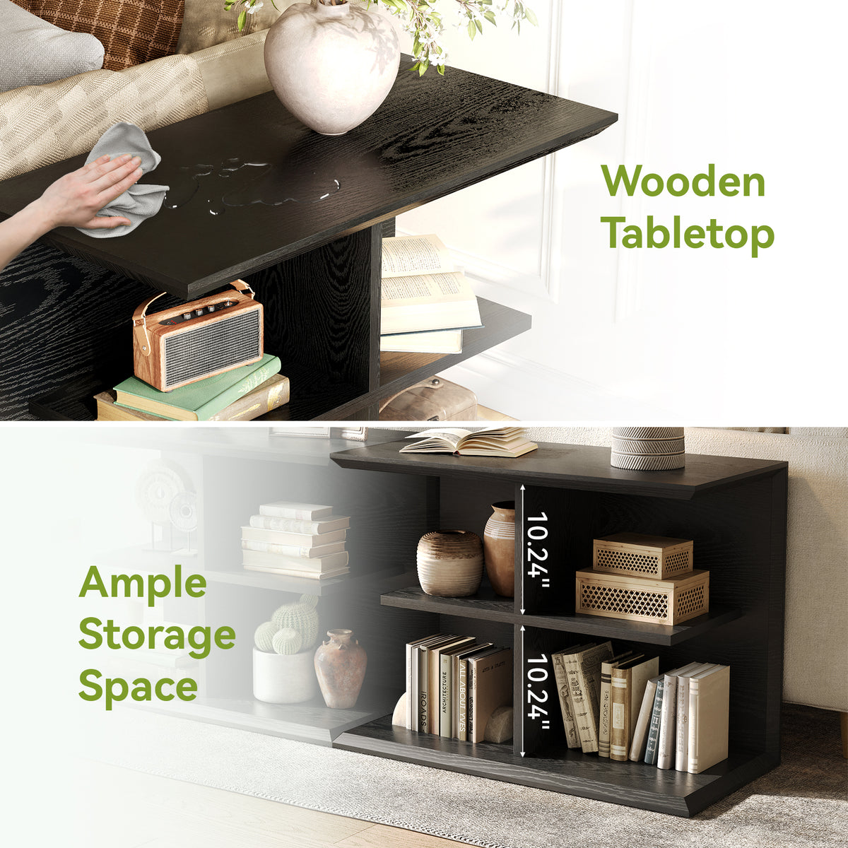 80cm industrial-style 3-tier side table with storage space – versatile side table for the living room and hallway