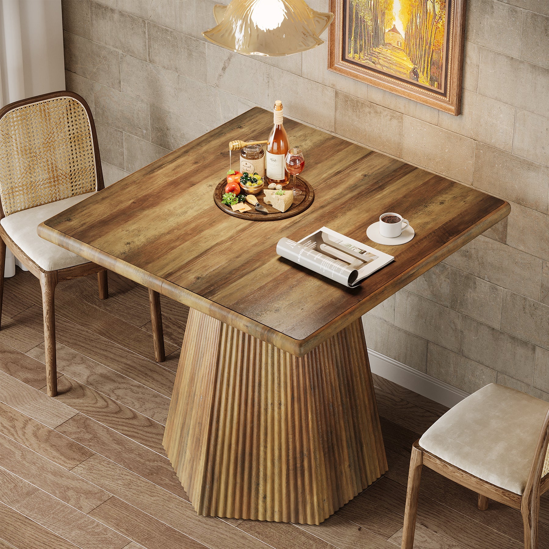 31.5" Square Dining Table for 4, Kitchen Table with Sturdy Pedestal Base