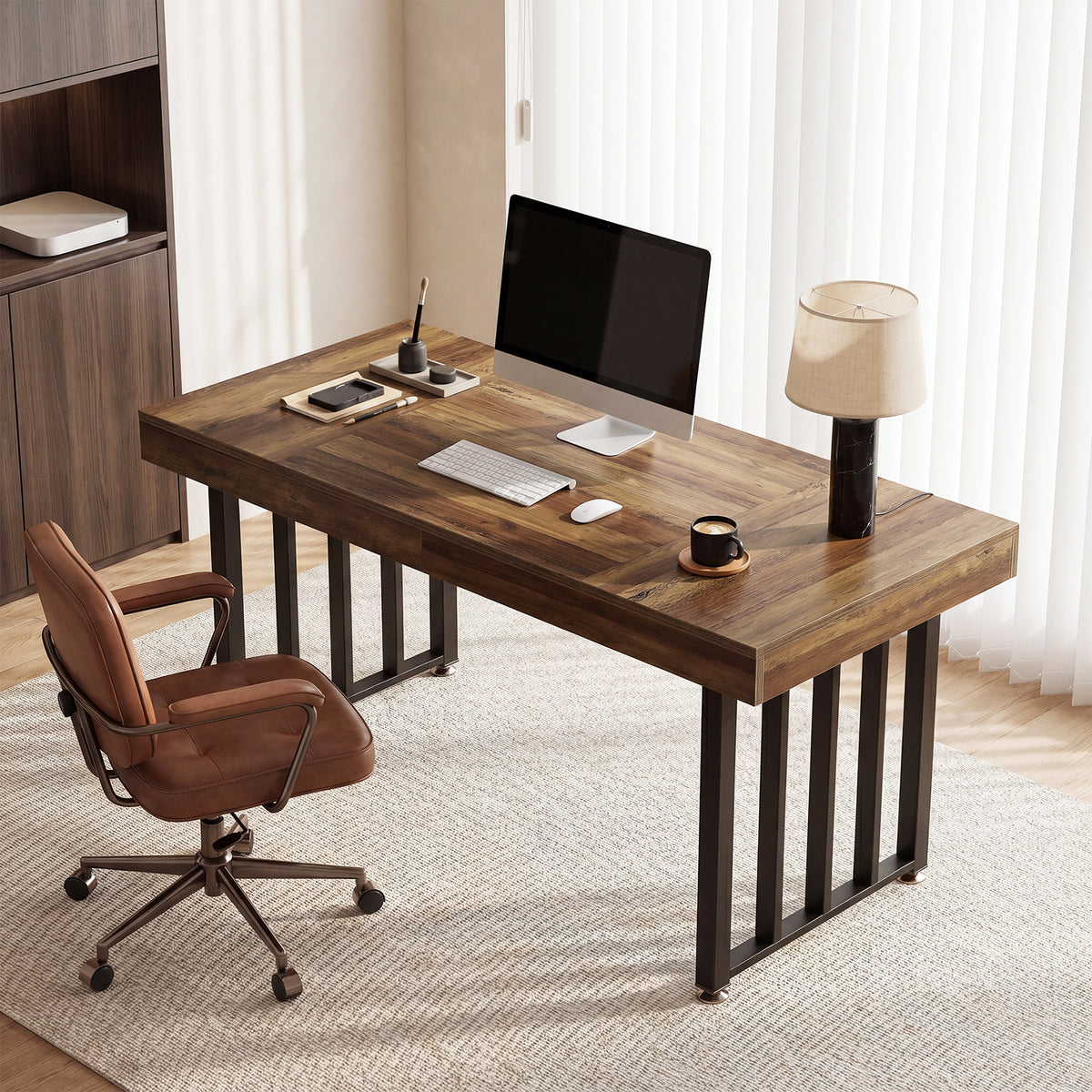140cm Computer Desk, Industrial Wood & Metal Frame for Home Office