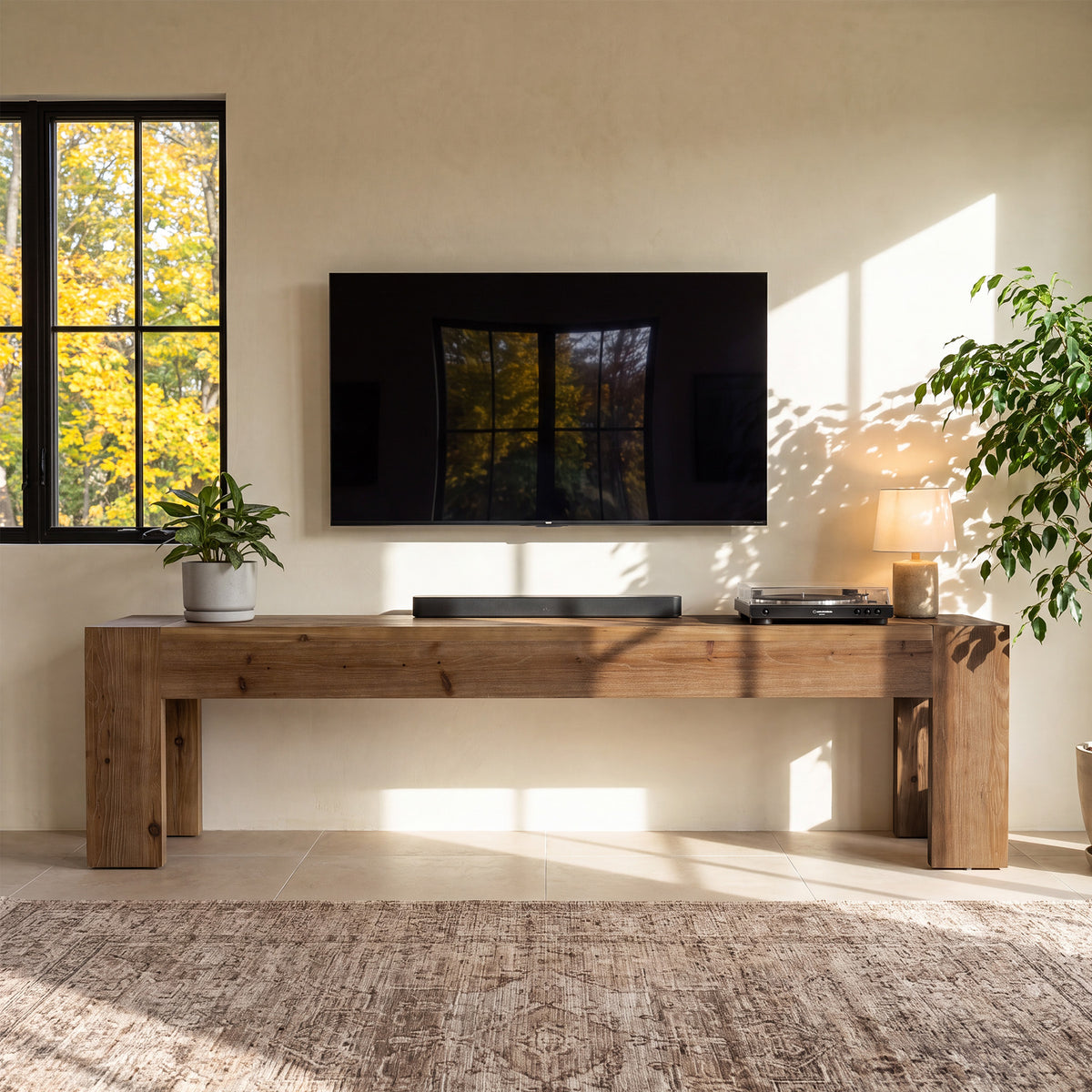 180cm TV Stand, Extra Long Solid Wood Farmhouse Entertainment Centre for Living Room
