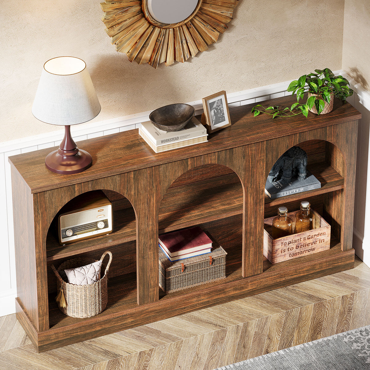 63" Farmhouse Console Table - 3-Tier Sofa Table with Storage