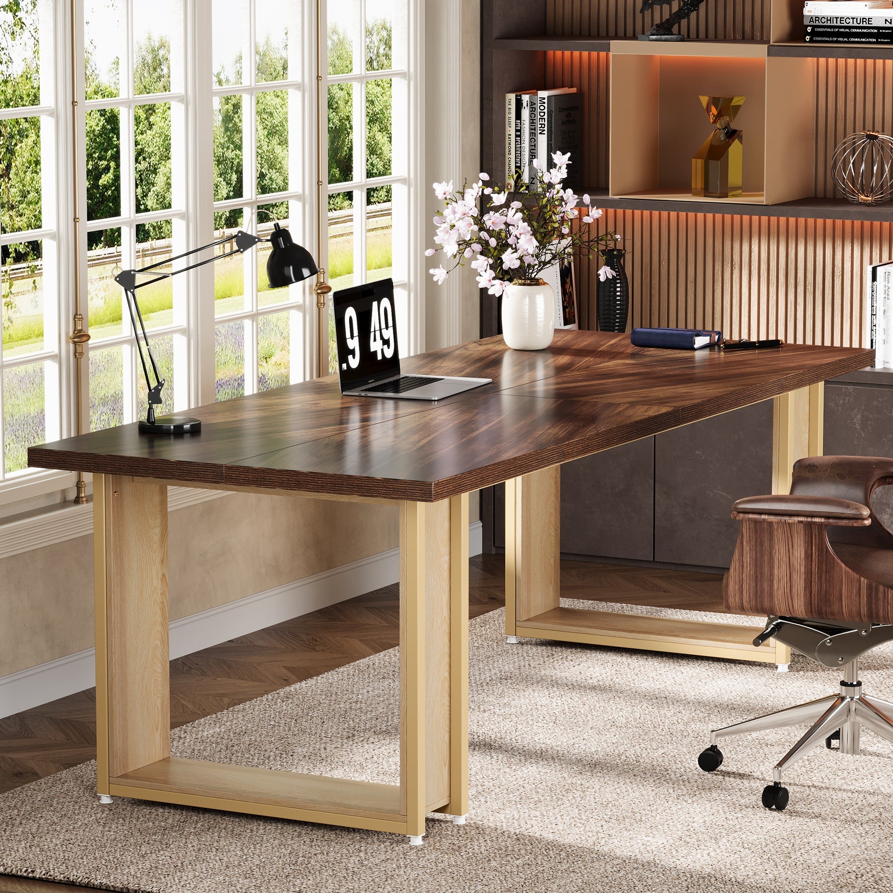63" Office Desk, Wood Computer Desk with Metal Frame for Home Office Bedroom Study