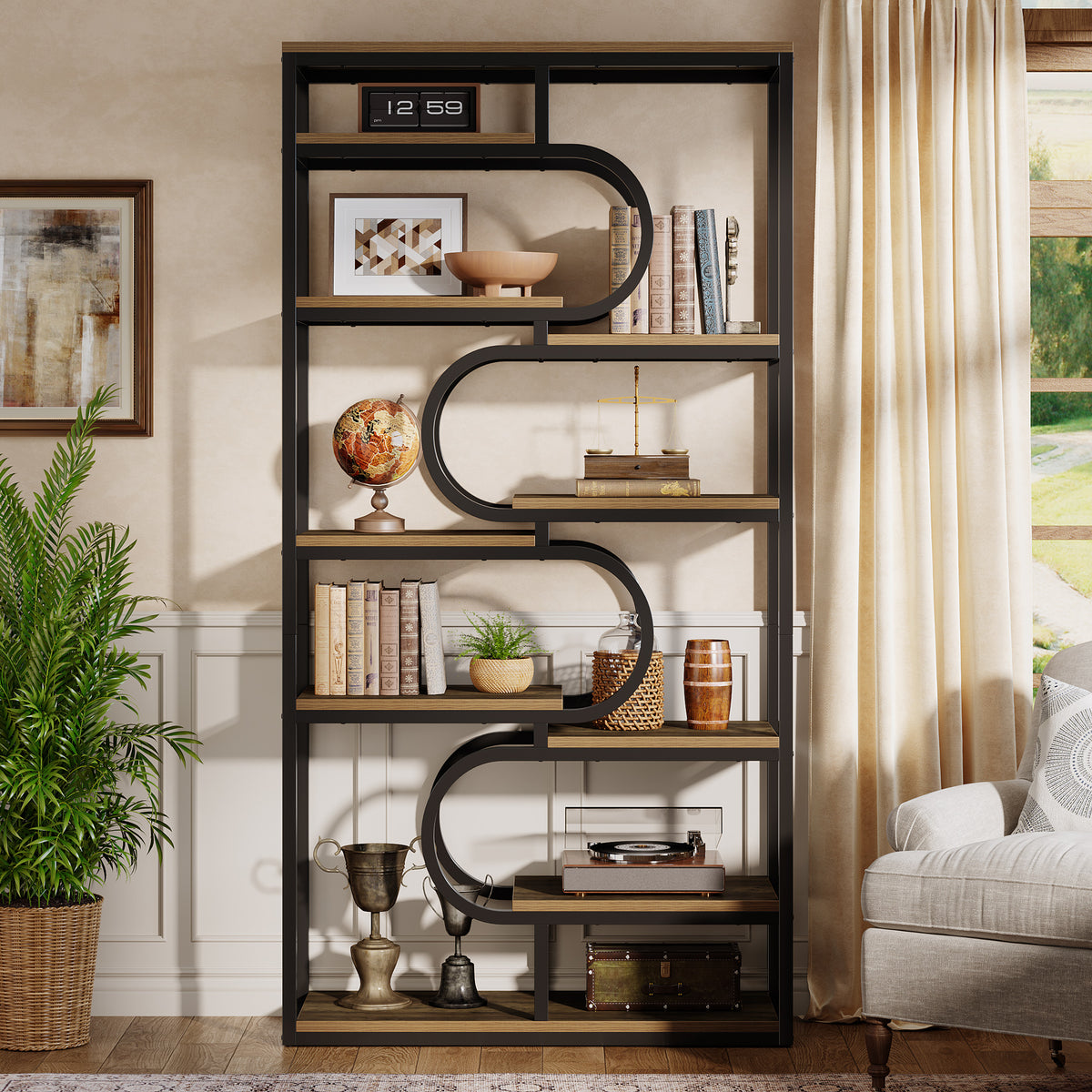 180cm 5-Tier Bookcase, Industrial Metal Frame Shelf for Home Office