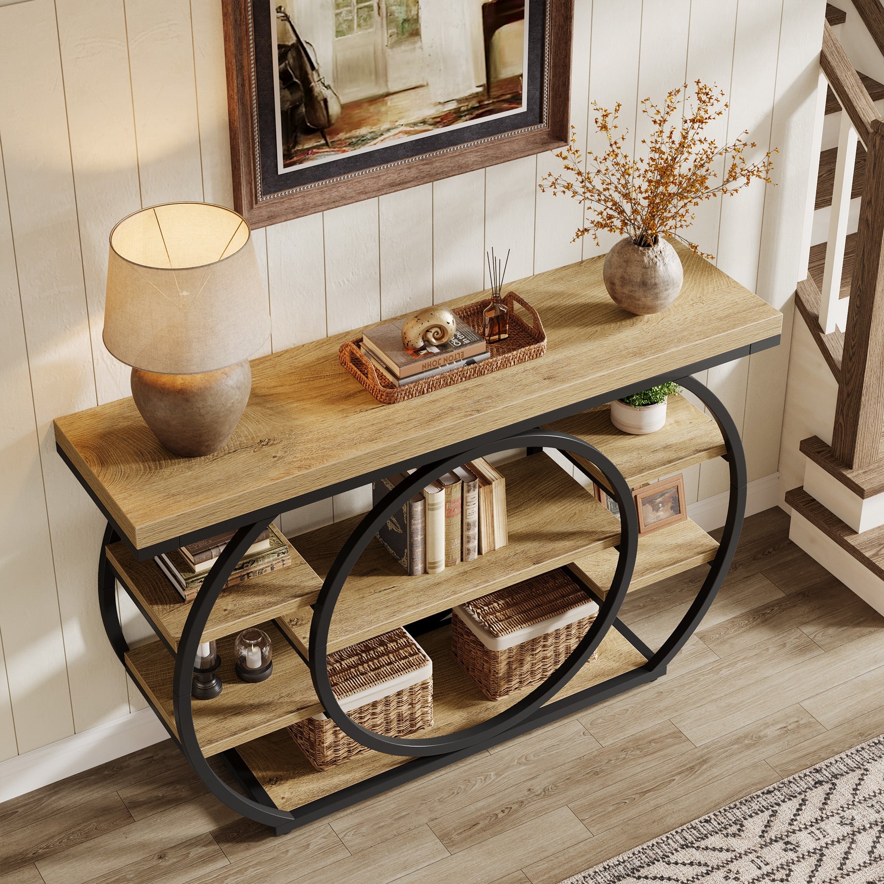 Tribesigns 47" Console Table, 5-Tier Industrial Entryway Table with Metal Frame