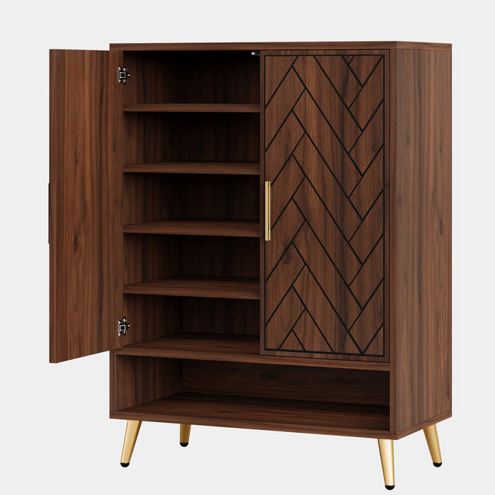 6-Tier Adjustable Shoe Cabinet, Wooden Shoe Organizer with Storage Shelves