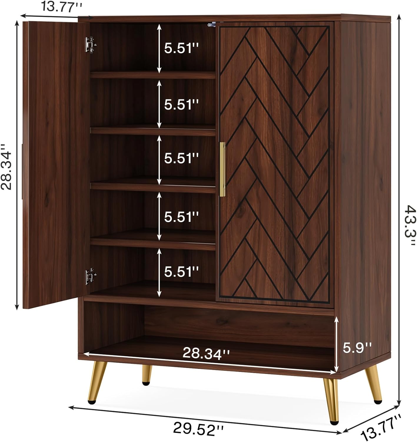 6-Tier Adjustable Shoe Cabinet, Wooden Shoe Organizer with Storage Shelves