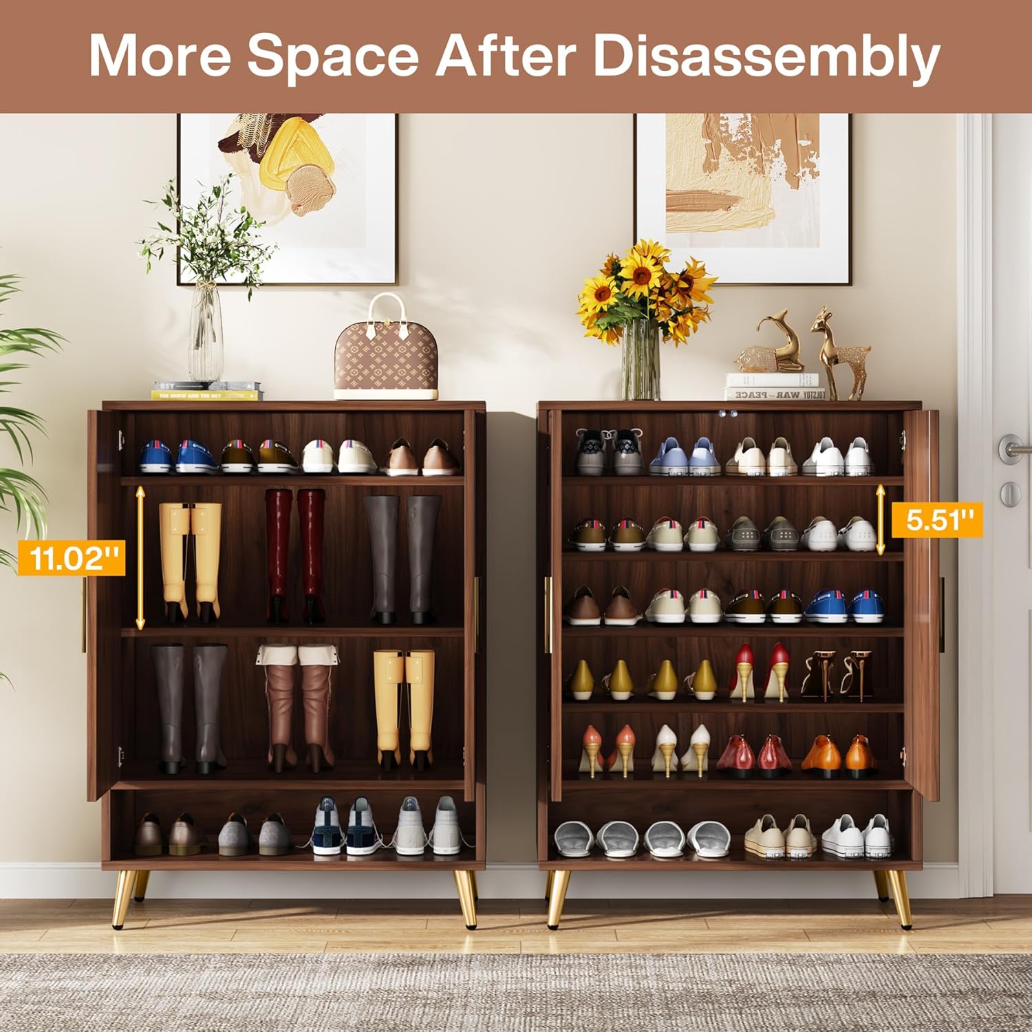 6-Tier Adjustable Shoe Cabinet, Wooden Shoe Organizer with Storage Shelves