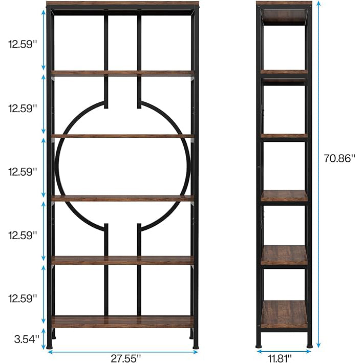 70.9" 6-Tier Bookshelf, Industrial Bookcase Display Shelf