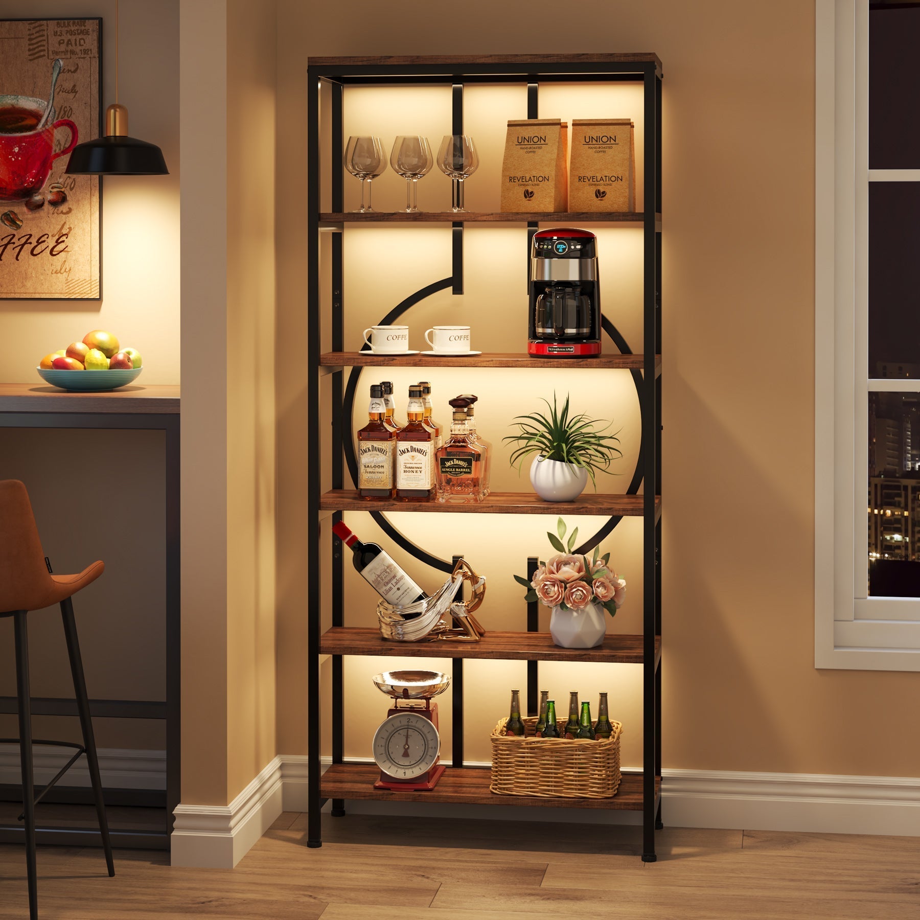 70.9" 6-Tier Bookshelf, Industrial Bookcase Display Shelf