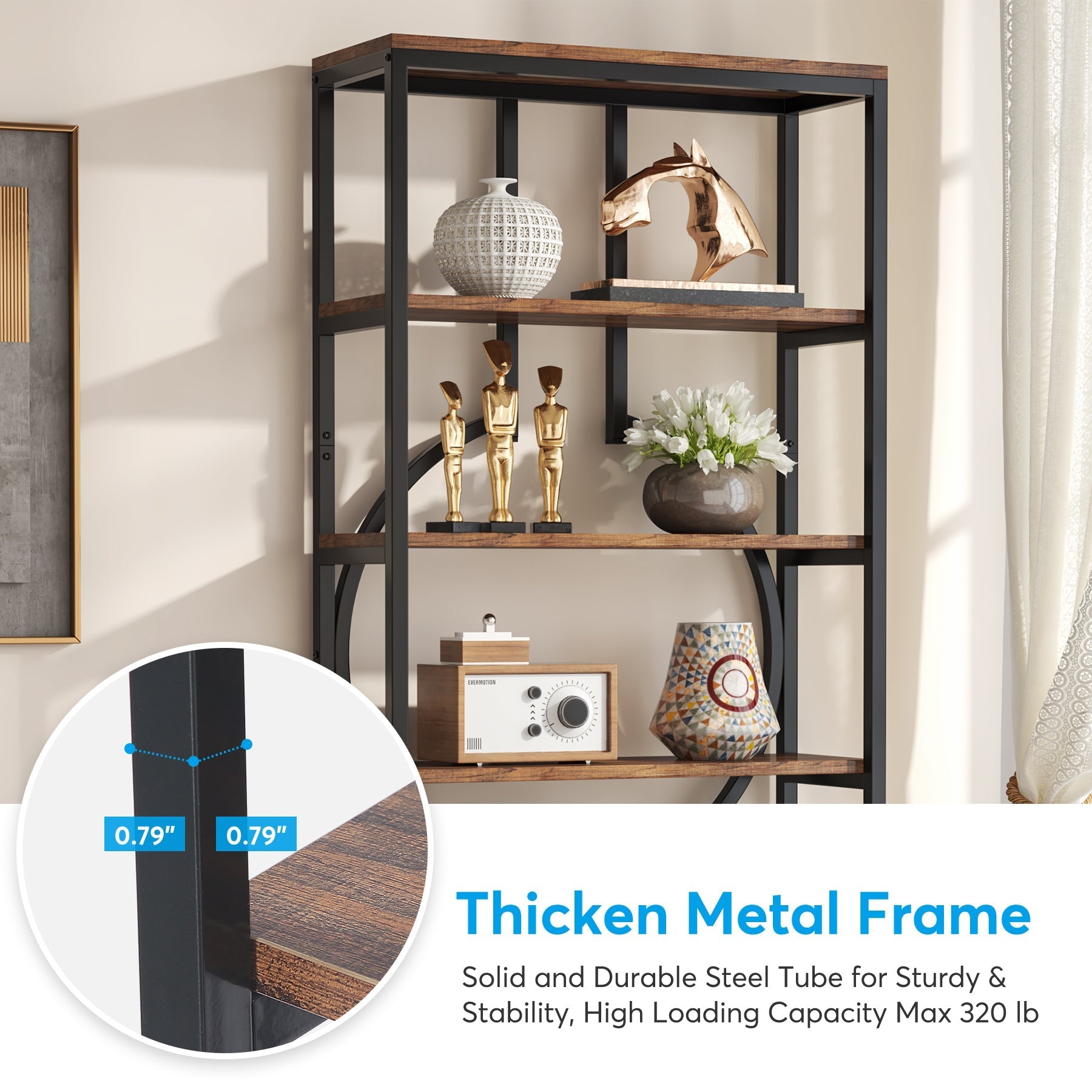 70.9" 6-Tier Bookshelf, Industrial Bookcase Display Shelf