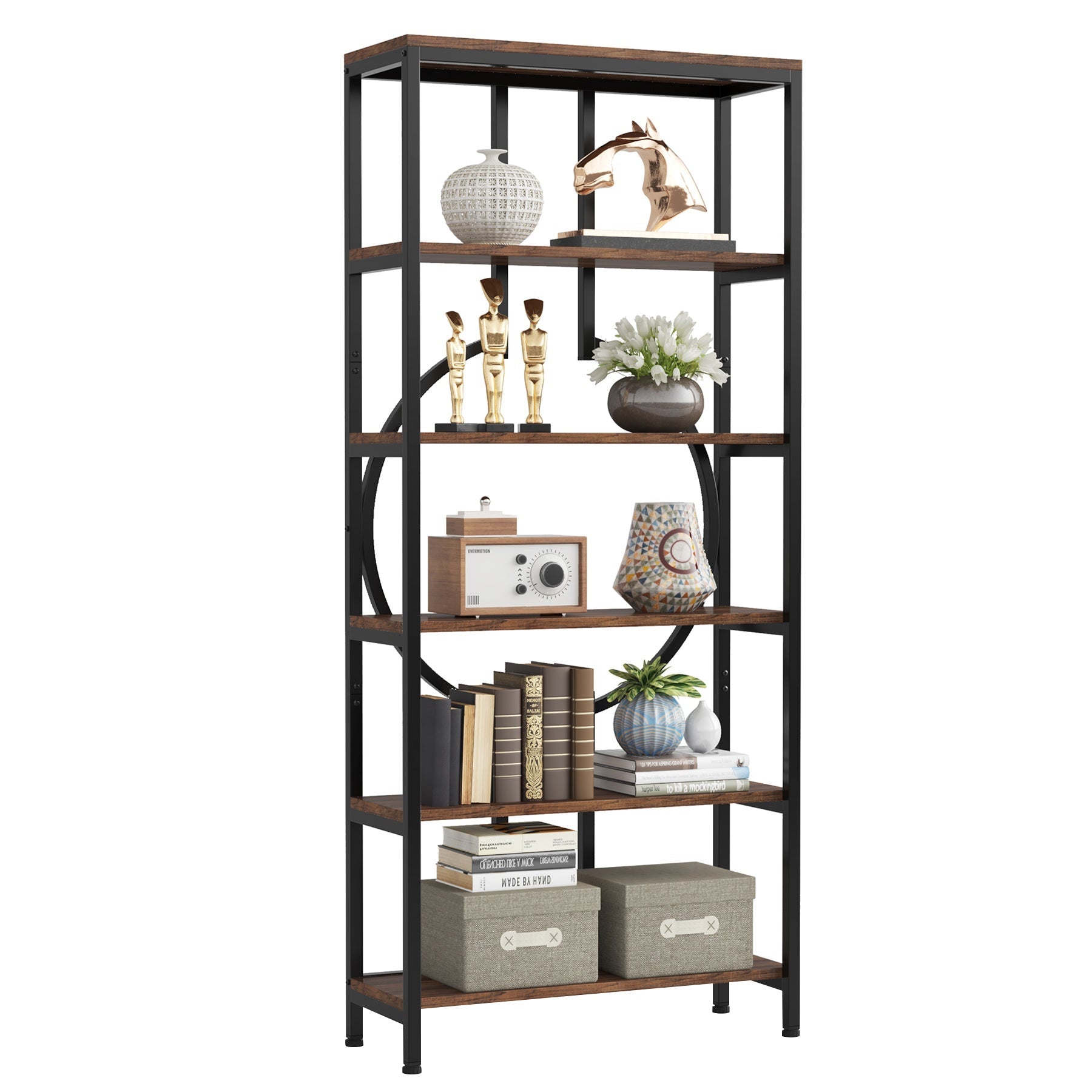 70.9" 6-Tier Bookshelf, Industrial Bookcase Display Shelf