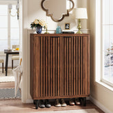 6-Tier Wooden Shoe Cabinet with Louvered Doors & Adjustable Shelves 3