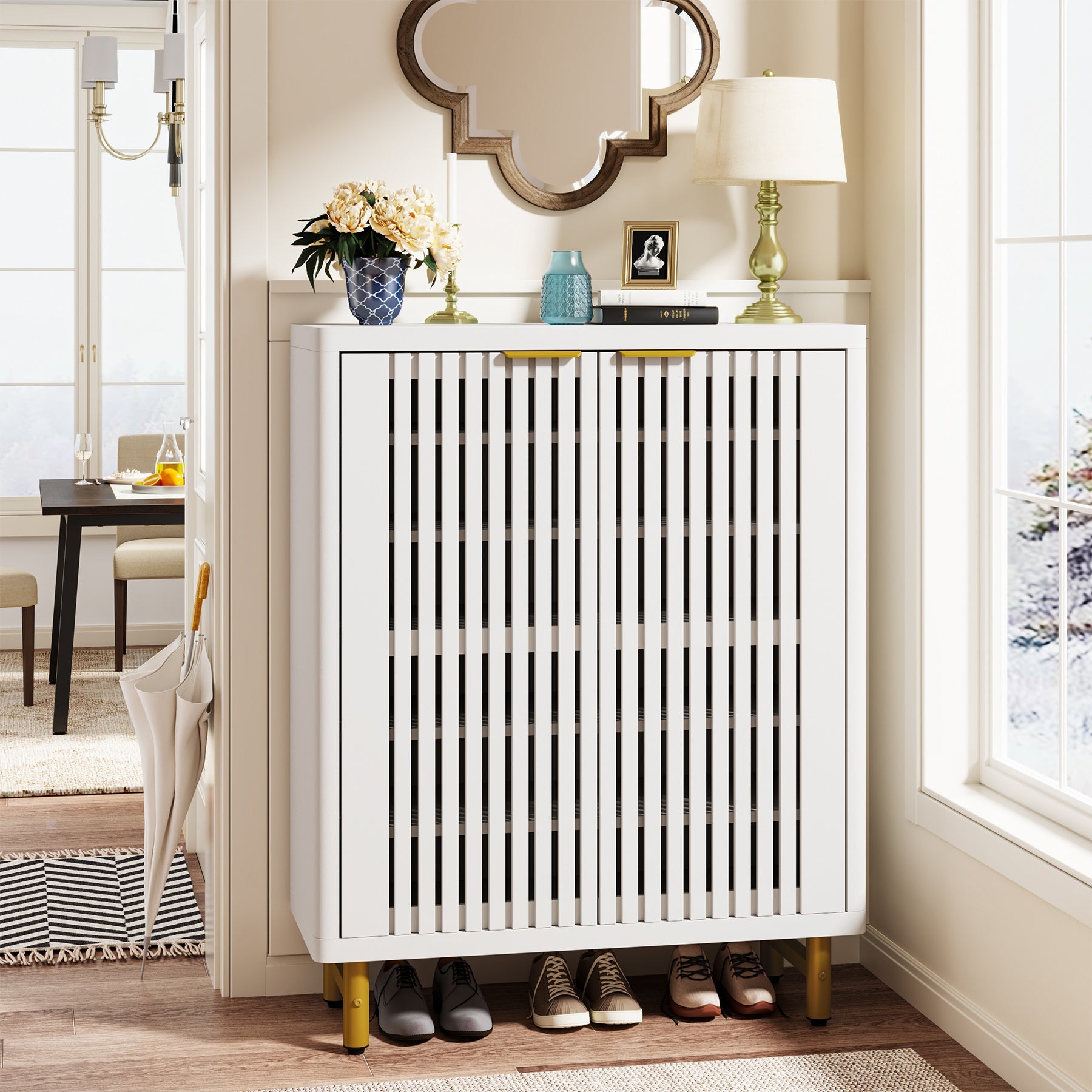6-Tier Wooden Shoe Cabinet with Louvered Doors & Adjustable Shelves