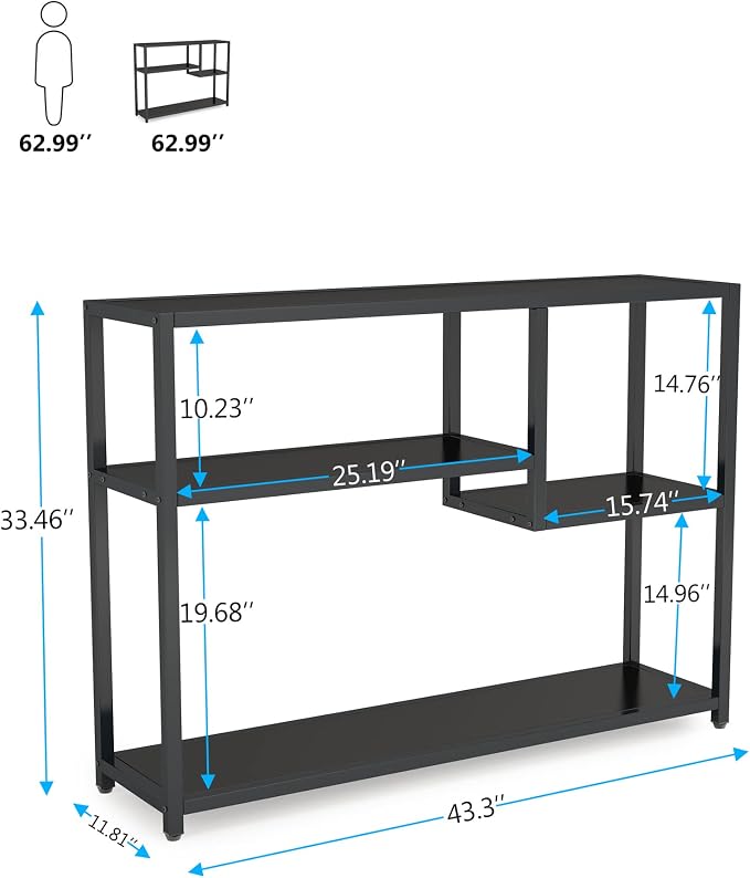 110cm Console Table, 4-Tier Black Entryway Storage Shelf with Metal Frame