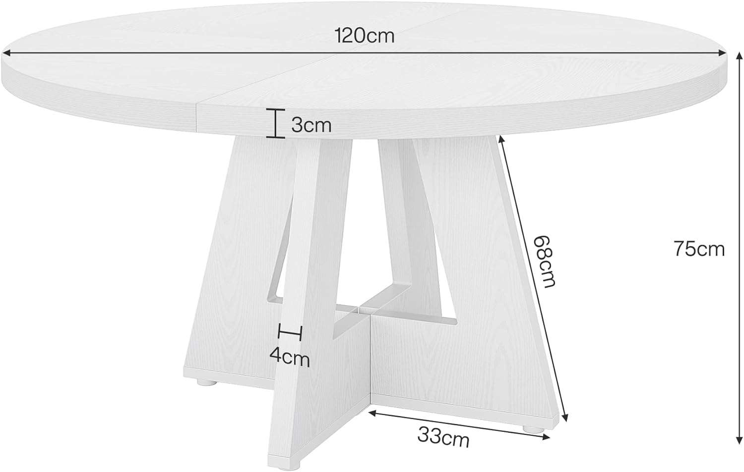 47" Round Dining Table, Farmhouse Wood Kitchen Table for 4-6 with Cross Base