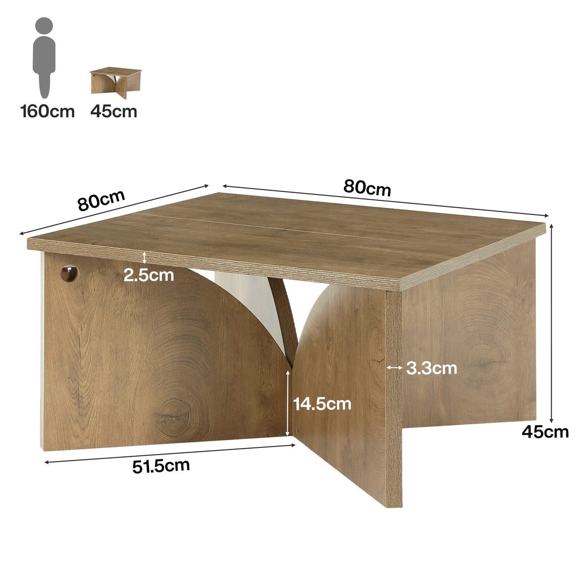 80cm Square Coffee Table, Rustic Wooden Living Room Table with Sturdy Base