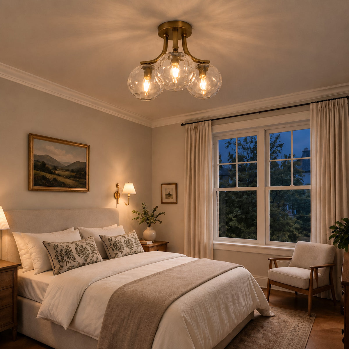 Tribesigns 3-bulb E14 ceiling light, living room ceiling lamp with clear blown glass spheres