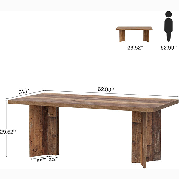 63" Farmhouse Dining Table, Kitchen Table with Large Tabletop for 4-6