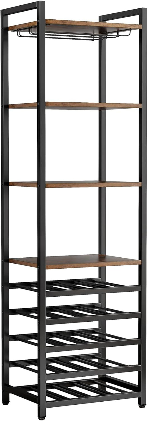 180cm Wine Rack, 9-Tier Industrial Shelves with Glass Holder