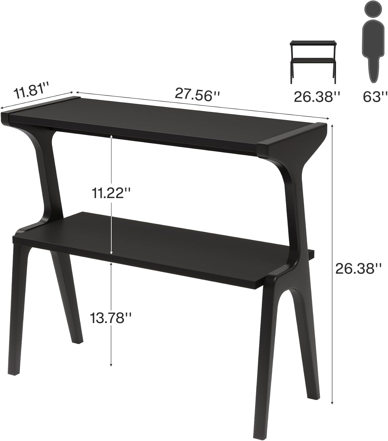 27.5" 2-Tier End Table, Slim Sofa Side Table with Storage Shelf