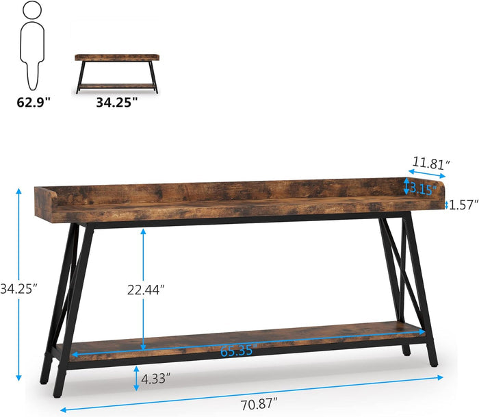 180cm Console Table, Extra Long Industrial Sofa Table with Metal Frame