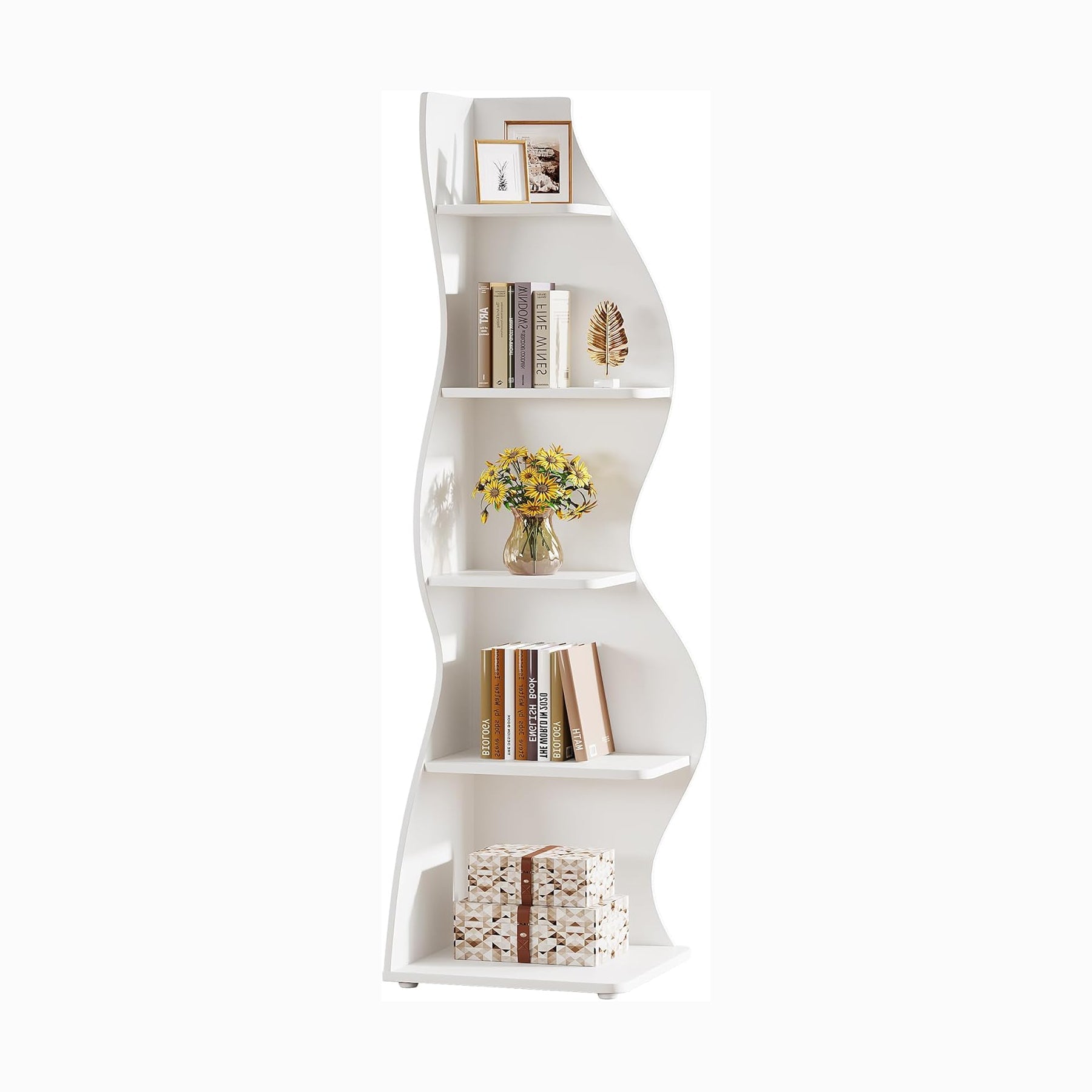 5-Tier Corner Shelf, Modern Wall Corner Bookshelf Bookcase