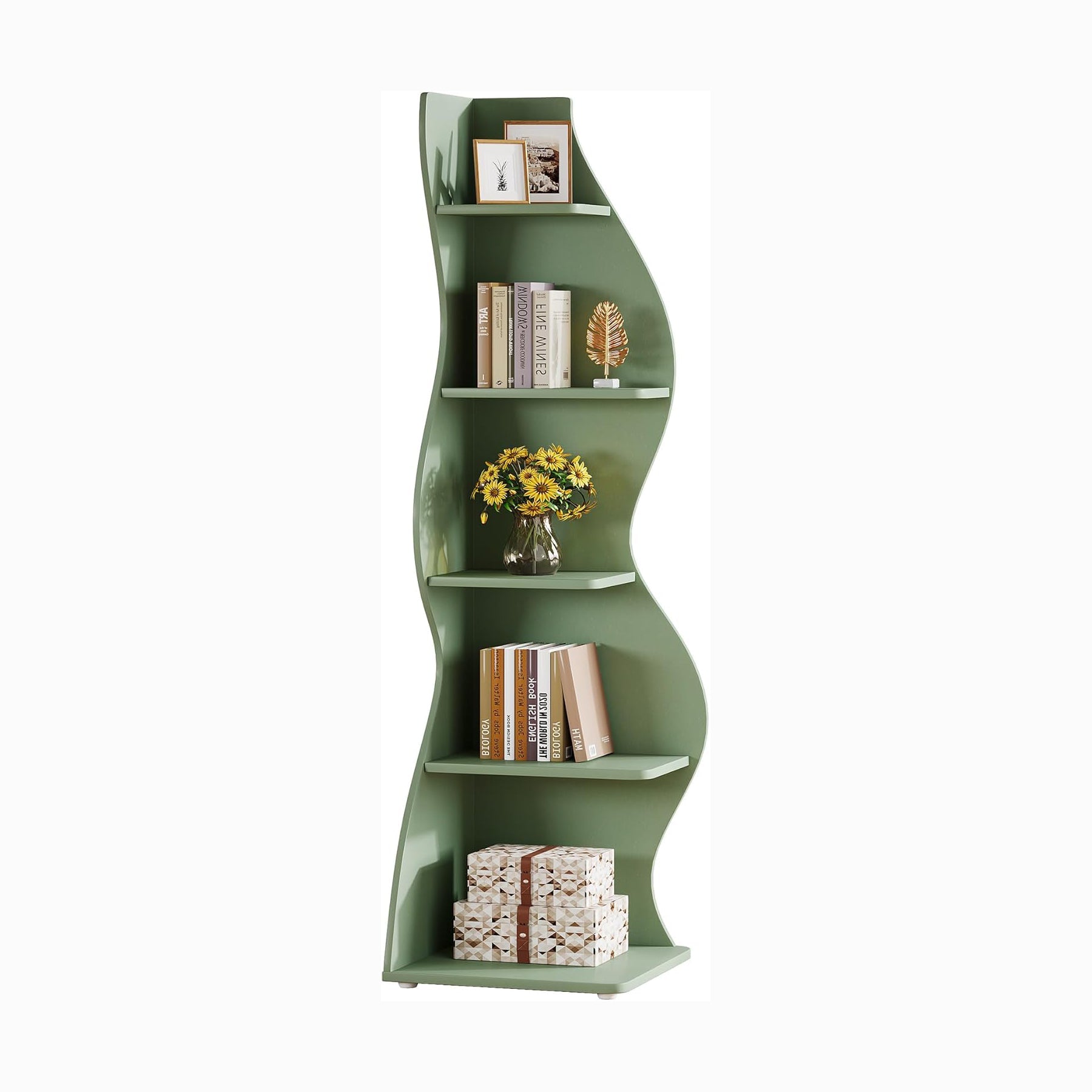 5-Tier Corner Shelf, Modern Wall Corner Bookshelf Bookcase