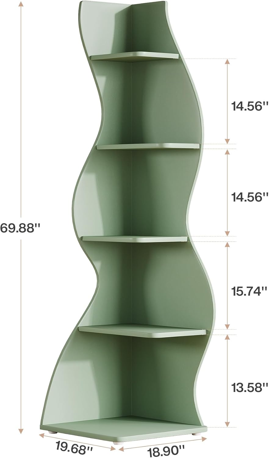 5-Tier Corner Shelf, Modern Wall Corner Bookshelf Bookcase