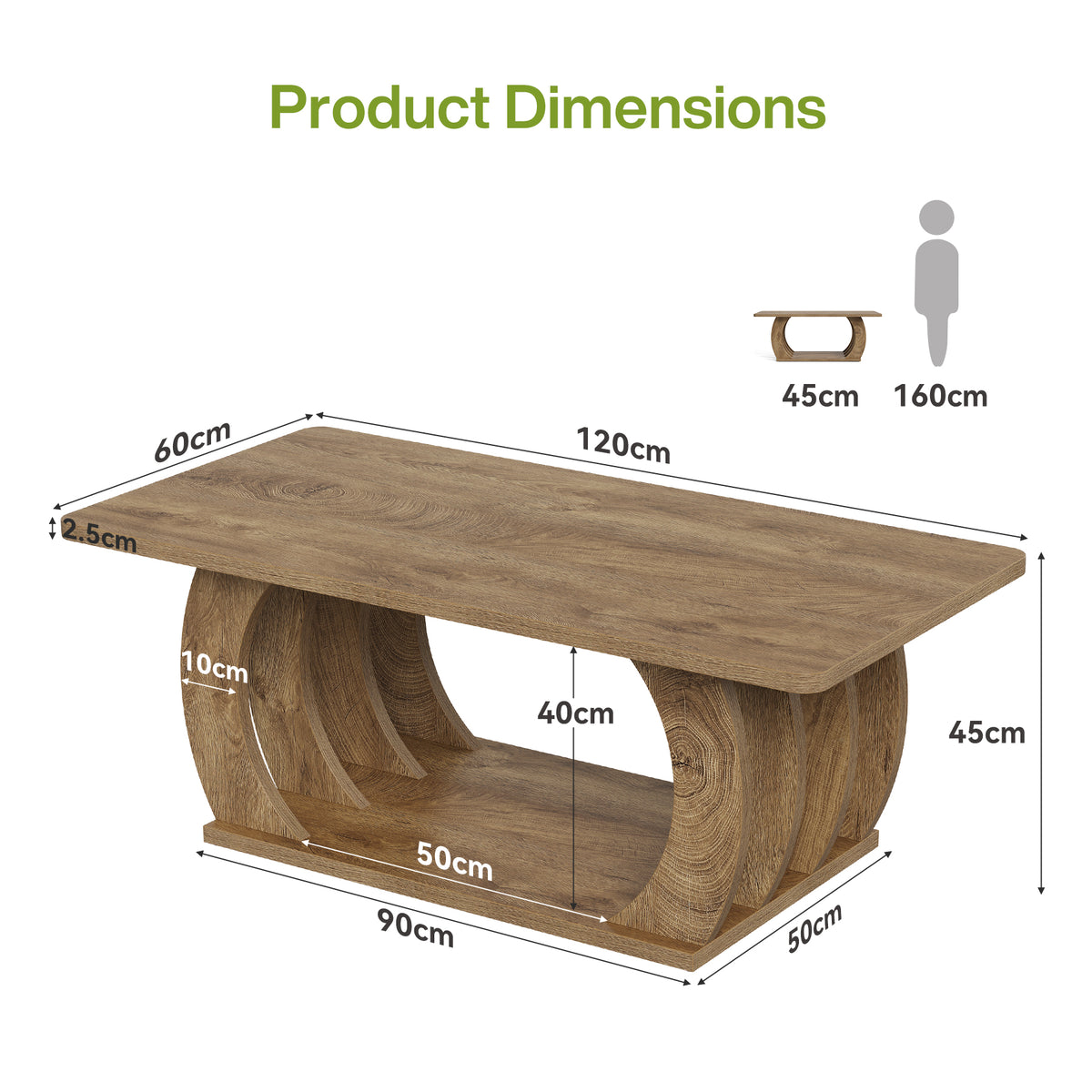 Tribesigns 120cm Farmhouse Coffee Table, 2-Tier Center Table with Storage