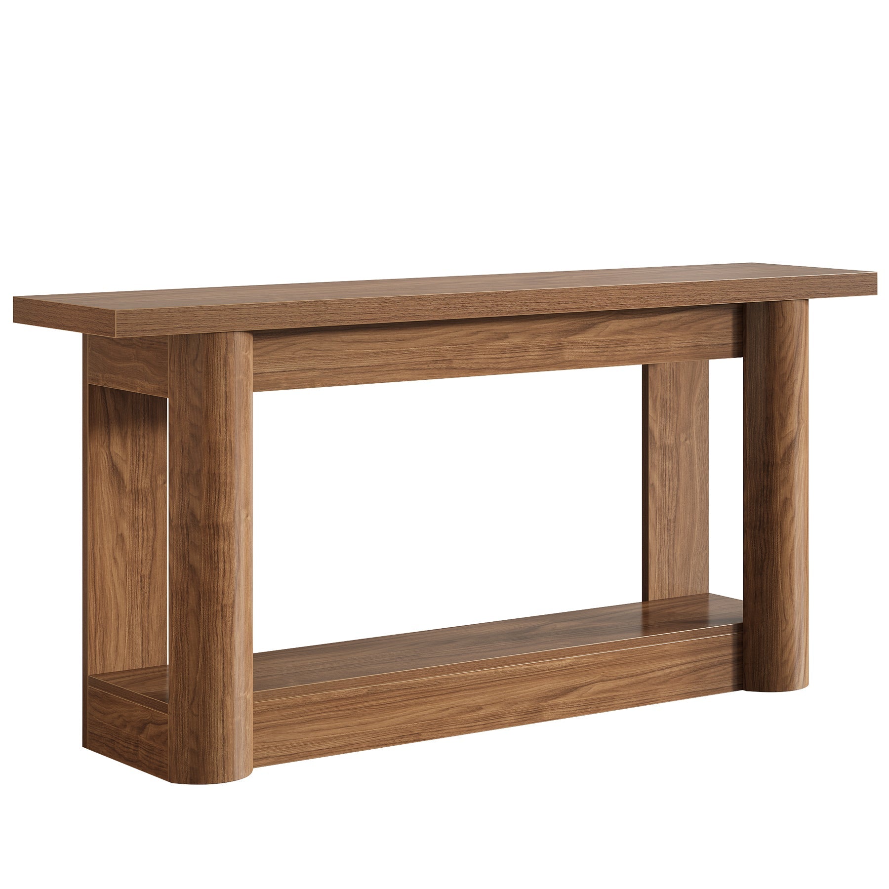 63" Farmhouse Console Table with 2-Tier Storage, Rustic Narrow Sofa Table Behind Couch