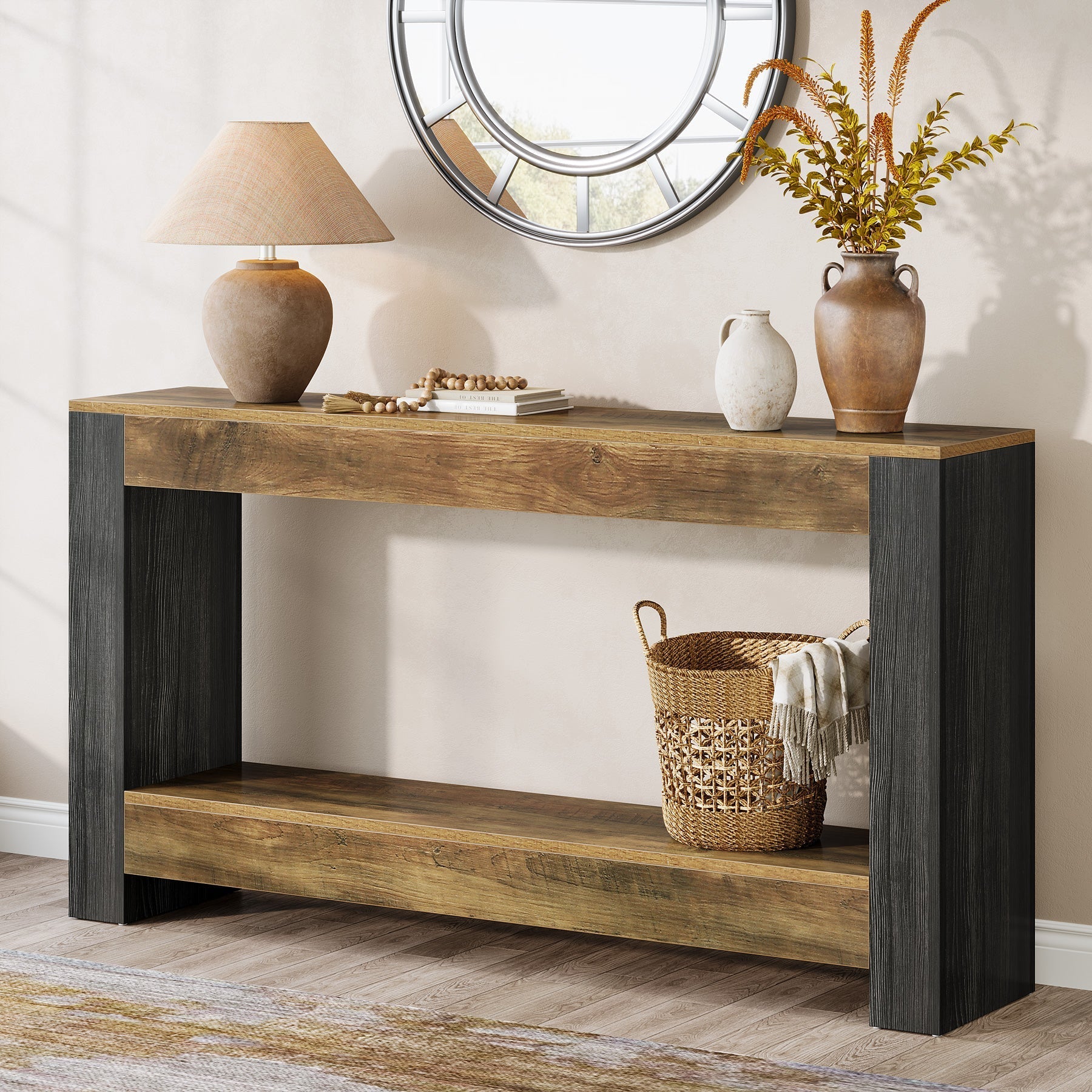 63" Console Table, Farmhouse Wood Sofa Table Behind Couch Tribesigns