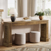 63" Console Table, Wood Sofa Table Entryway Table with Hollow Pattern Legs Tribesigns 3