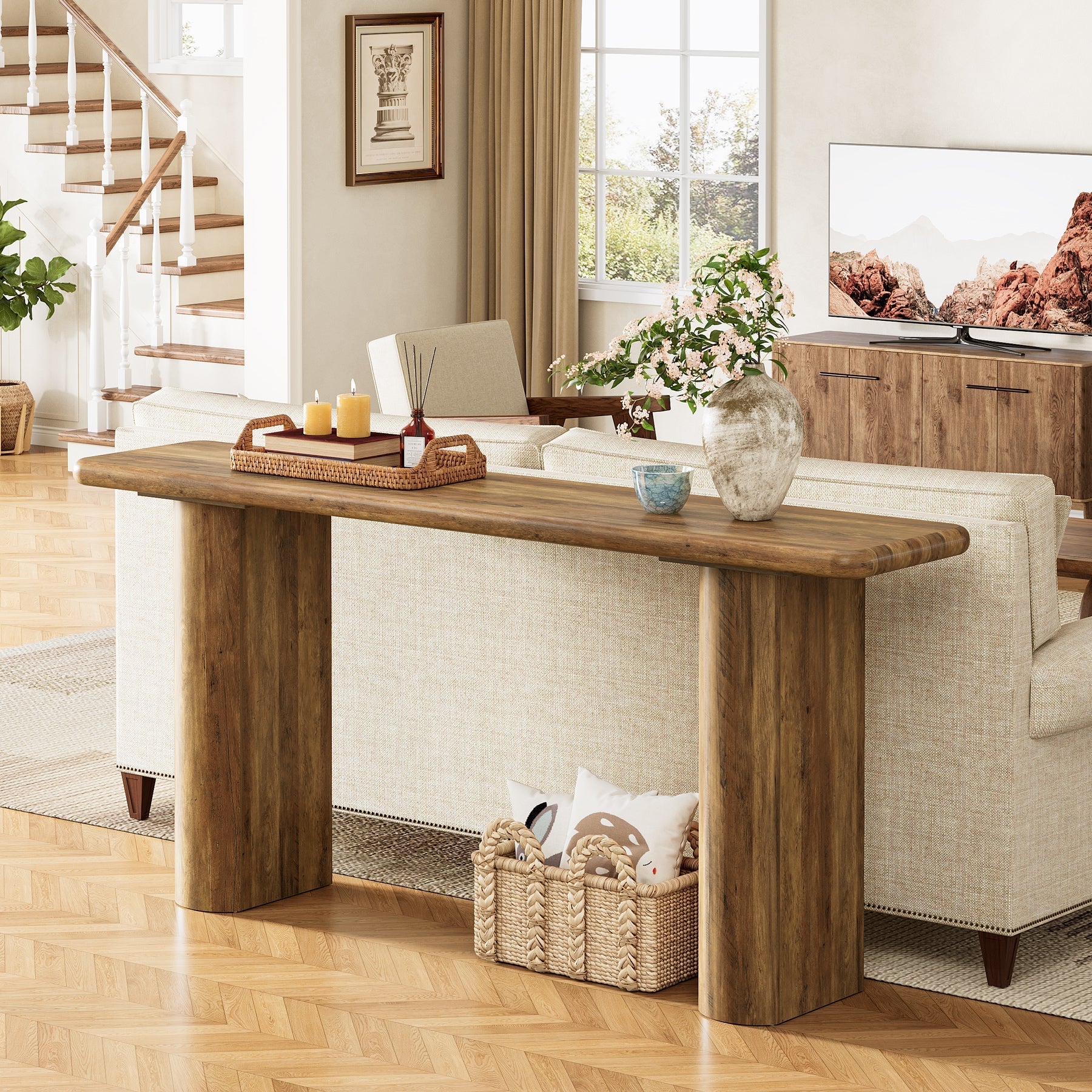 63" Console Table, Wooden Sofa Table Entryway Tables Tribesigns