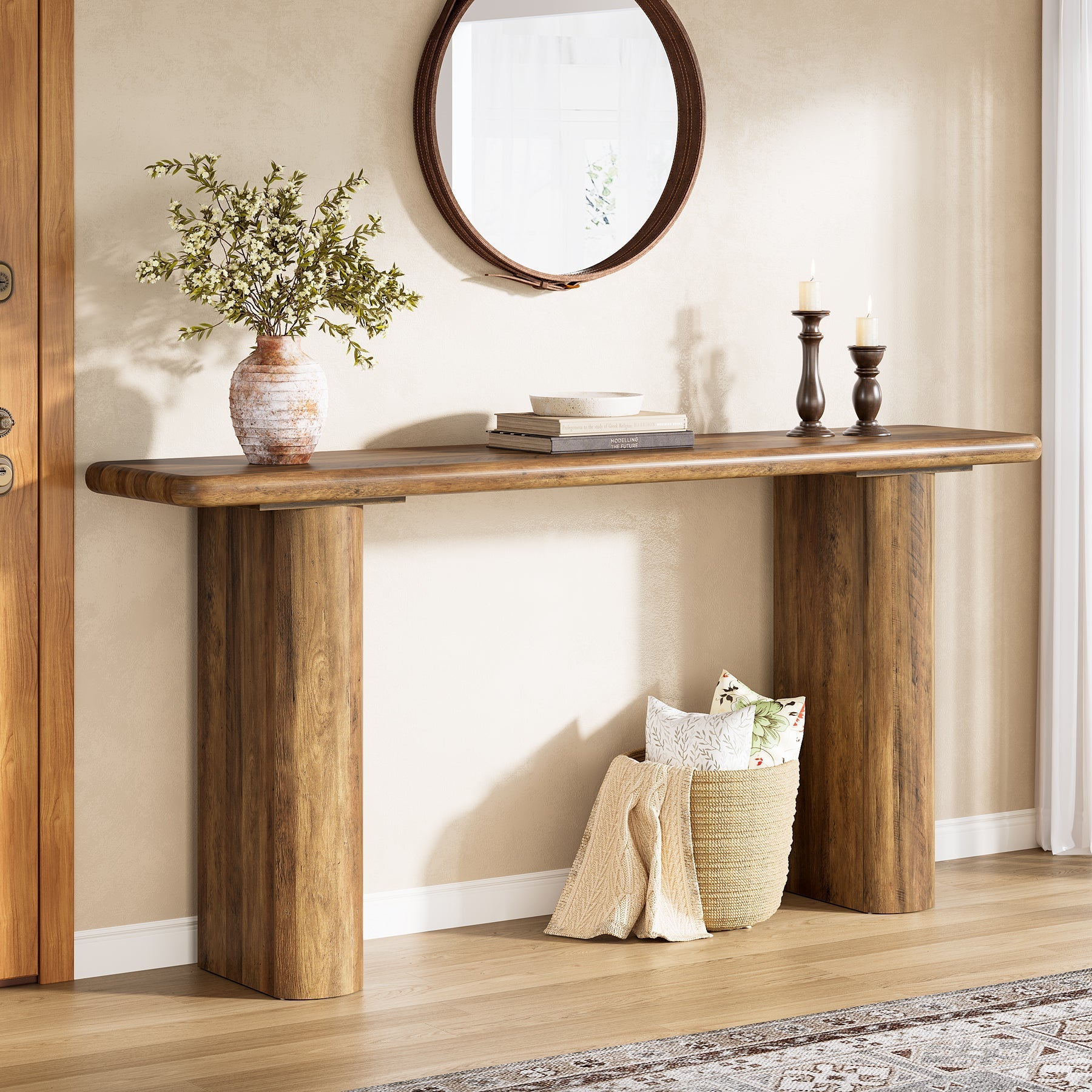 63" Console Table, Wooden Sofa Table Entryway Tables Tribesigns