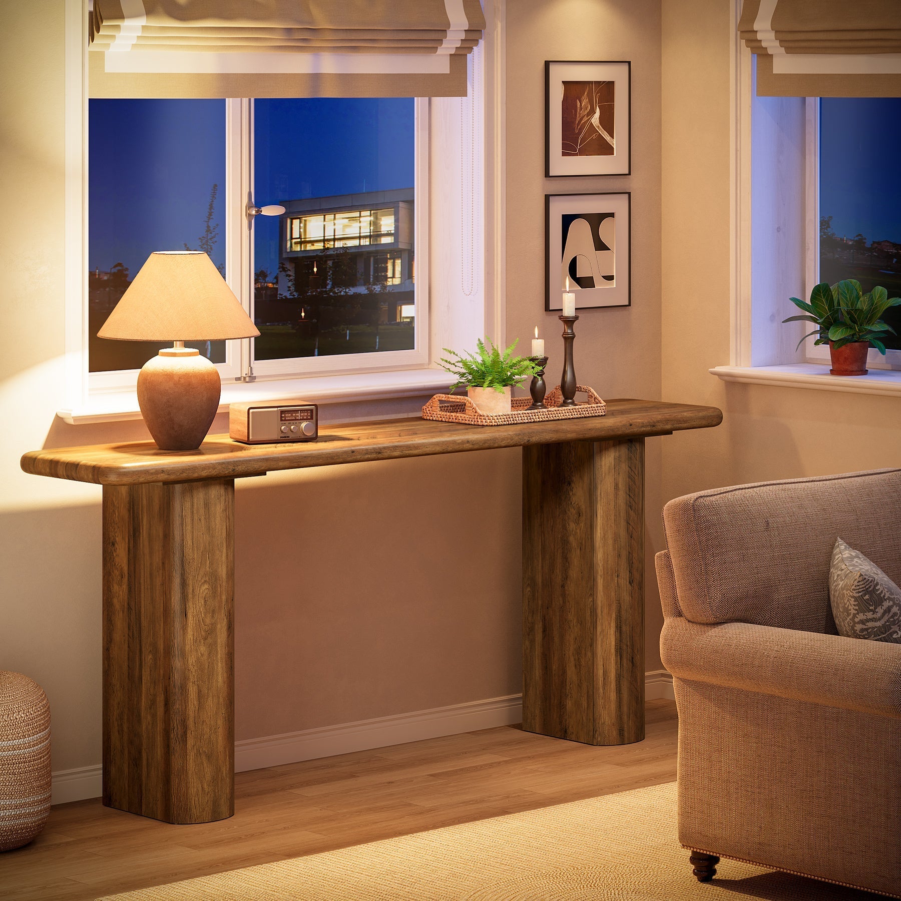 63" Console Table, Wooden Sofa Table Entryway Tables Tribesigns