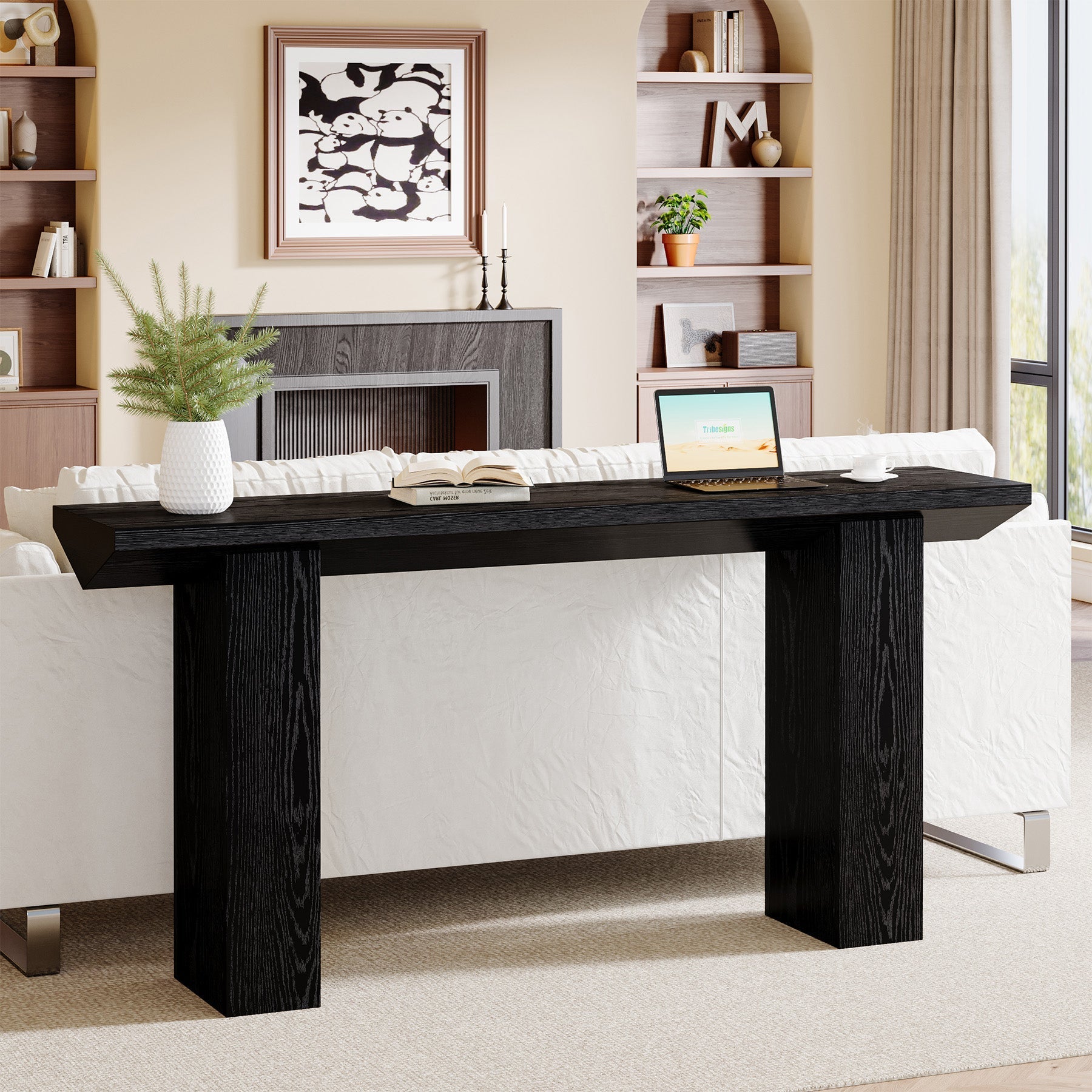 63" Console Table, Wooden Sofa Table Long Entryway Table Tribesigns