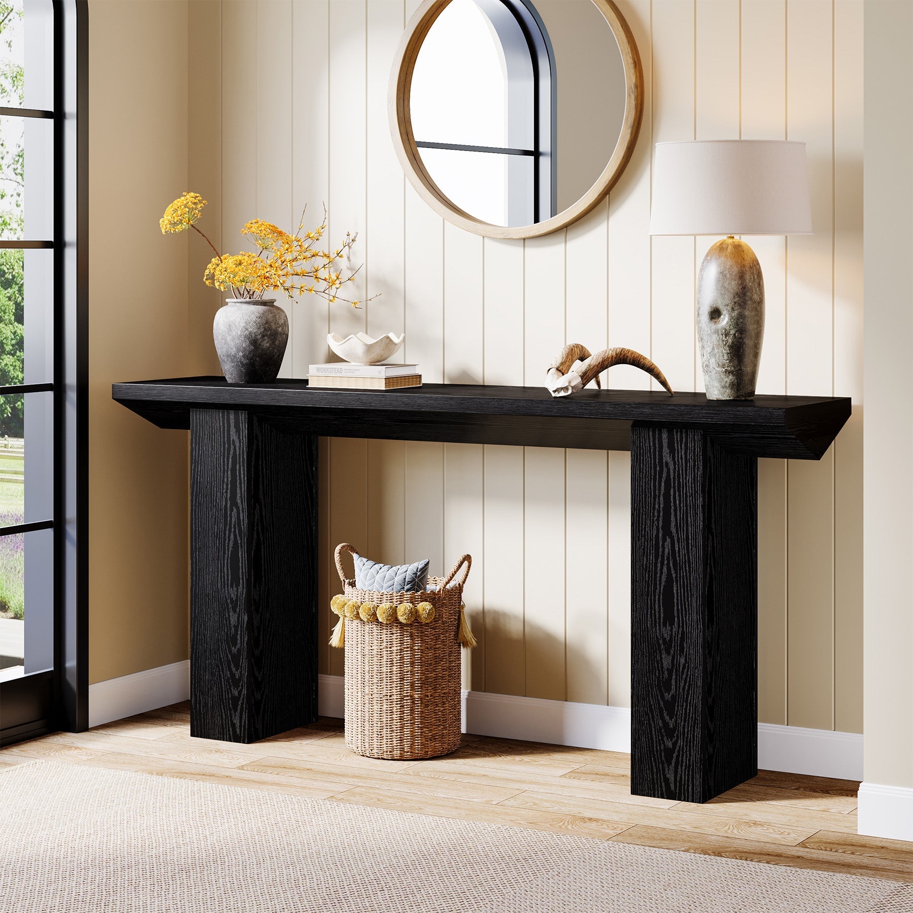 63" Console Table, Wooden Sofa Table Long Entryway Table Tribesigns