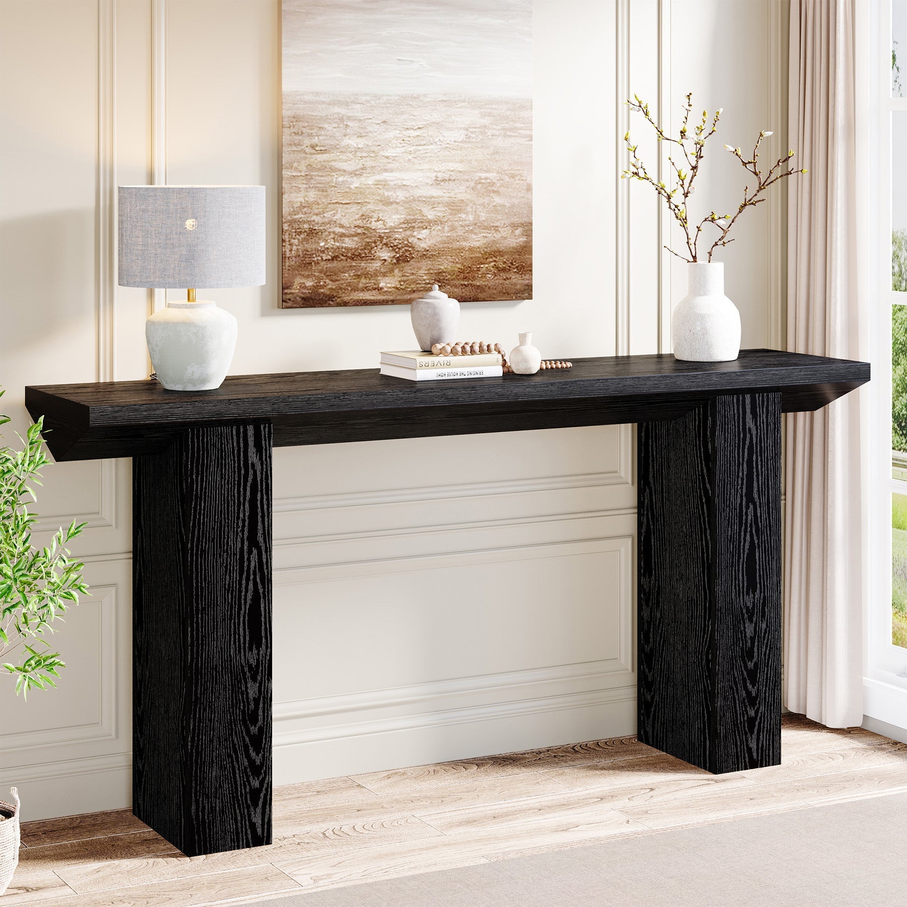 63" Console Table, Wooden Sofa Table Long Entryway Table Tribesigns