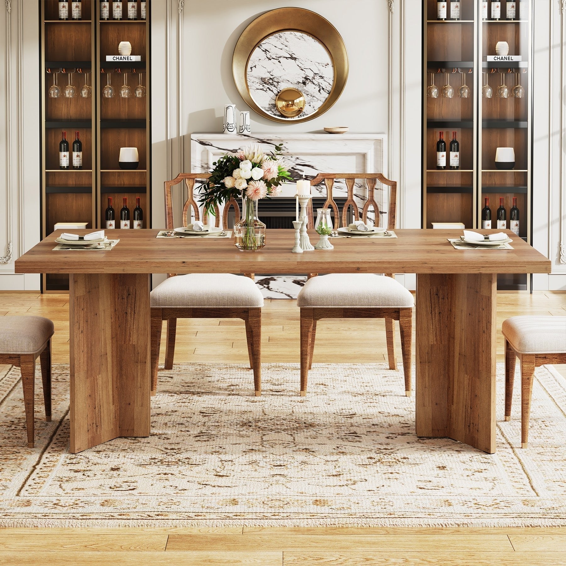 63" Farmhouse Dining Table, Kitchen Table with Large Tabletop for 4-6