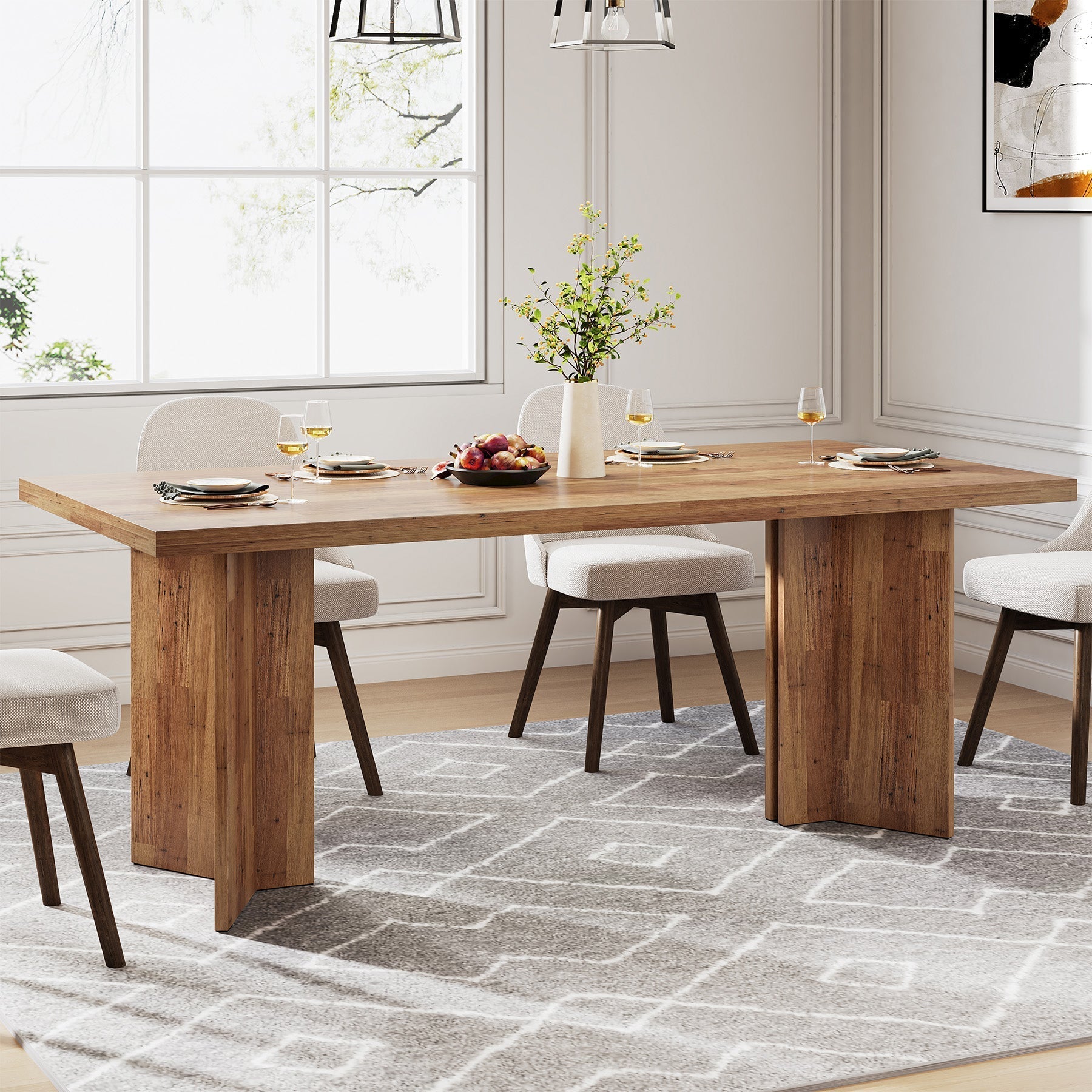 63" Farmhouse Dining Table, Kitchen Table with Large Tabletop for 4-6