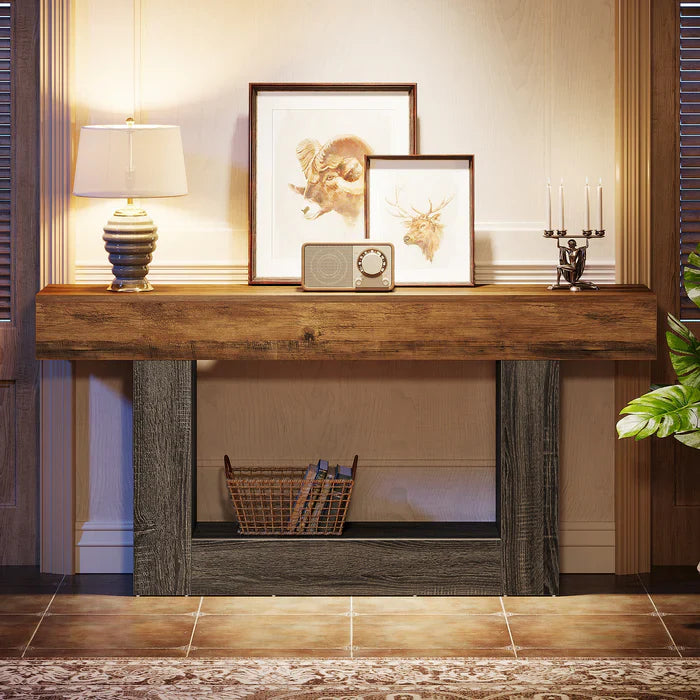 63" Distressed Wood Console Table, 2-Tier Sofa & Entry Table