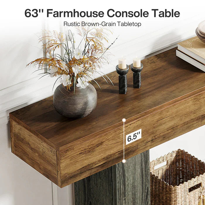 63" Distressed Wood Console Table, 2-Tier Sofa & Entry Table
