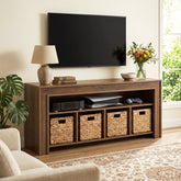 160cm Farmhouse TV Stand, Media Console with Baskets & Open Storage for 55-70" TVs 3