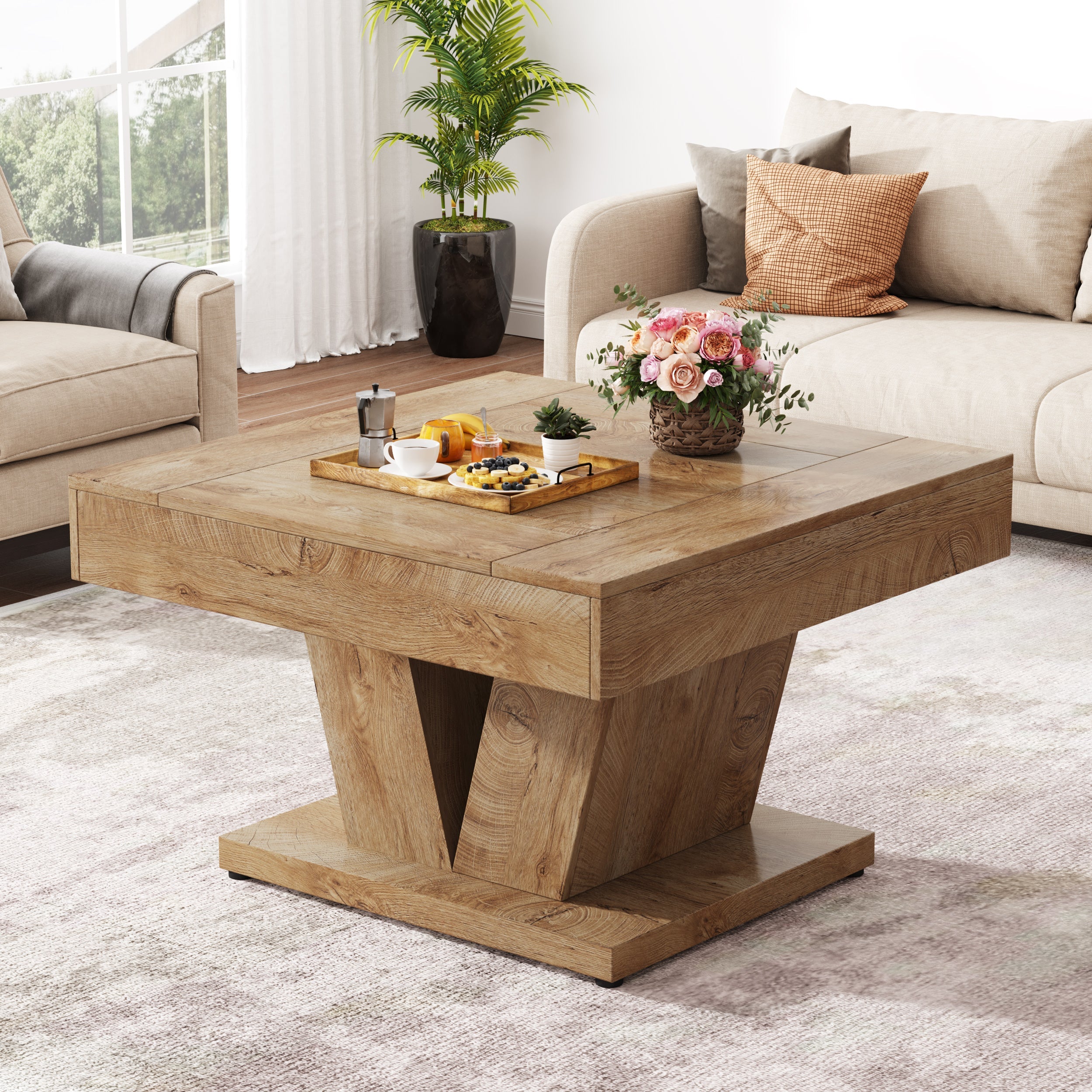31.5" Wood Coffee Table,  Modern Center Table Cocktail Tea Table