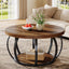 31.5" Round Coffee Table, 2-Tier Farmhouse Center Table with Wood & Black Metal for Living Room