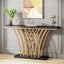59" Gold Console Table, Modern Entryway Table with Grid-Shaped Metal Base for Entrance