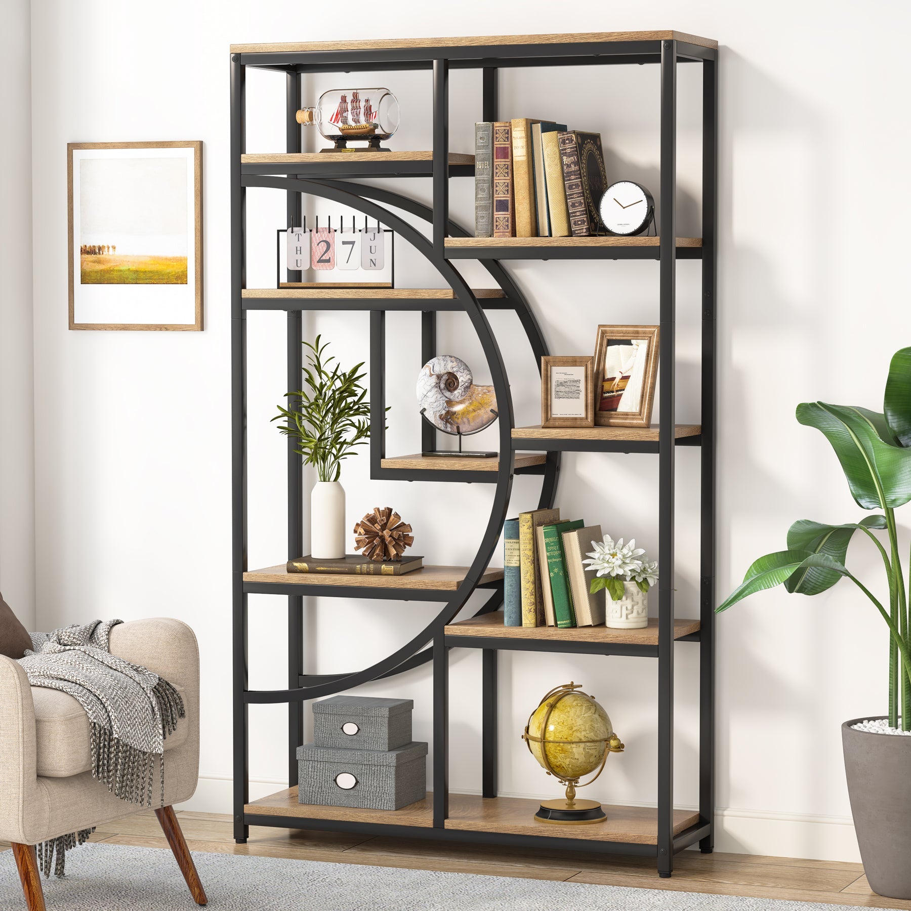37.4" 5-Tier Industrial Bookshelf for Living Room, Bedroom, Home Office