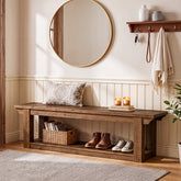 160cm Entryway Shoe Bench, Farmhouse Solid Wood 2-Tier Storage for Hallway Bedroom 3