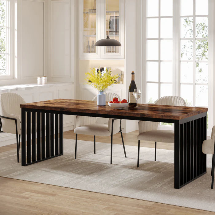 71" Modern Industrial Dining Table for 8, Long Farmhouse Kitchen Table with Metal Frame