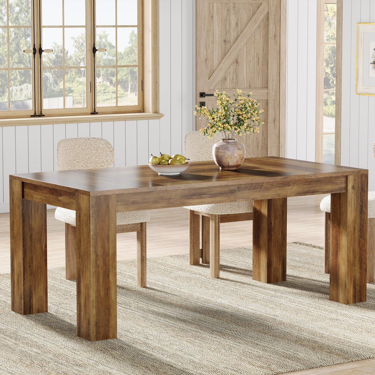 160cm Dining Table, Rustic Farmhouse Wooden Kitchen Table for 4-6